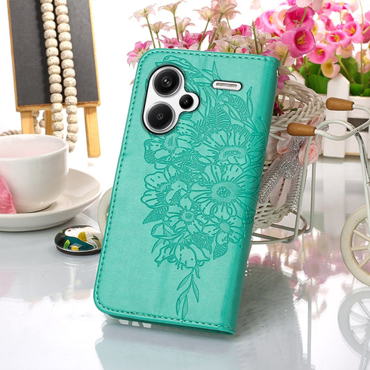 For Xiaomi Redmi Note 13 Pro+ 5G Embossed Butterfly Leather Phone Case(Green) - Xiaomi Cases by buy2fix | Online Shopping UK | buy2fix