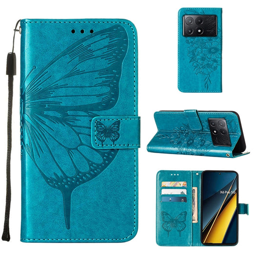 For Xiaomi Redmi K70E Embossed Butterfly Leather Phone Case(Blue) - Xiaomi Cases by buy2fix | Online Shopping UK | buy2fix