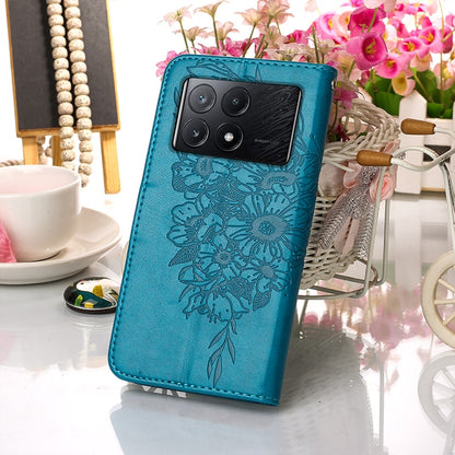 For Xiaomi Redmi K70E Embossed Butterfly Leather Phone Case(Blue) - Xiaomi Cases by buy2fix | Online Shopping UK | buy2fix