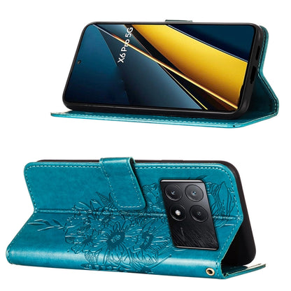 For Xiaomi Redmi K70E Embossed Butterfly Leather Phone Case(Blue) - Xiaomi Cases by buy2fix | Online Shopping UK | buy2fix