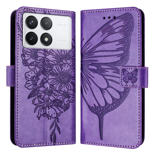 For Xiaomi Redmi K70 / K70 Pro Embossed Butterfly Leather Phone Case(Purple) - Xiaomi Cases by buy2fix | Online Shopping UK | buy2fix