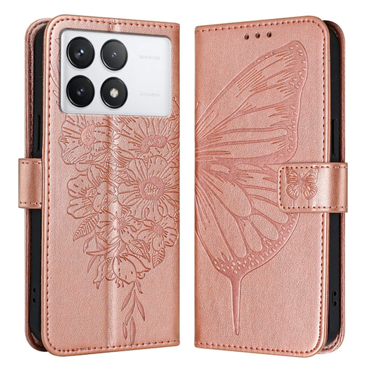 For Xiaomi Redmi K70 / K70 Pro Embossed Butterfly Leather Phone Case(Rose Gold) - Xiaomi Cases by buy2fix | Online Shopping UK | buy2fix