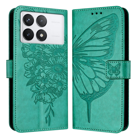 For Xiaomi Redmi K70 / K70 Pro Embossed Butterfly Leather Phone Case(Green) - Xiaomi Cases by buy2fix | Online Shopping UK | buy2fix