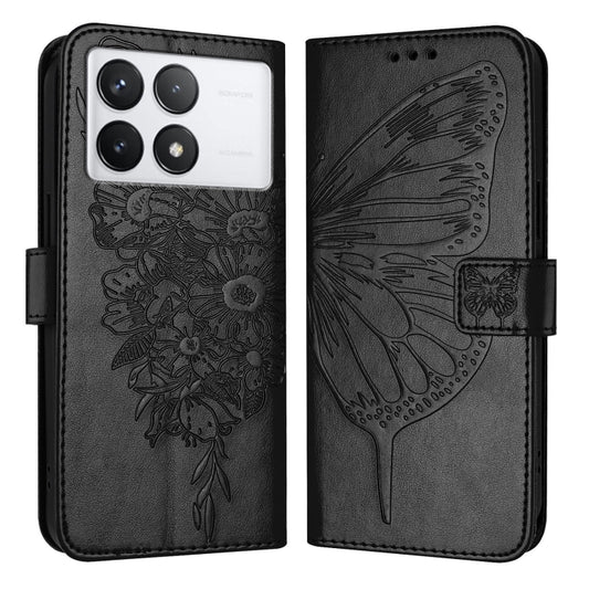 For Xiaomi Redmi K70 / K70 Pro Embossed Butterfly Leather Phone Case(Black) - Xiaomi Cases by buy2fix | Online Shopping UK | buy2fix