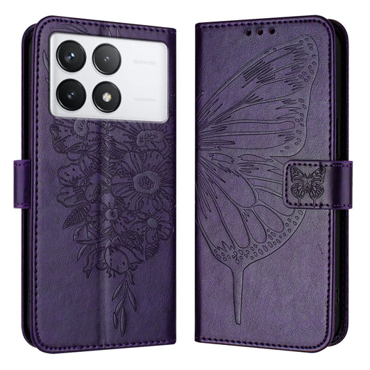 For Xiaomi Redmi K70 / K70 Pro Embossed Butterfly Leather Phone Case(Dark Purple) - Xiaomi Cases by buy2fix | Online Shopping UK | buy2fix