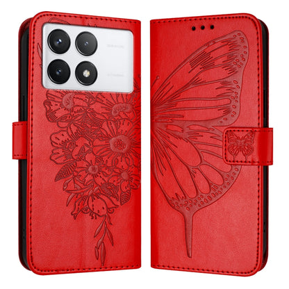 For Xiaomi Redmi K70 / K70 Pro Embossed Butterfly Leather Phone Case(Red) - Xiaomi Cases by buy2fix | Online Shopping UK | buy2fix