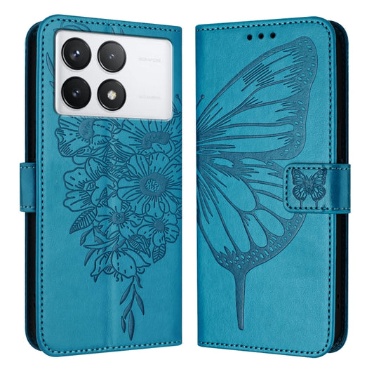 For Xiaomi Redmi K70 / K70 Pro Embossed Butterfly Leather Phone Case(Blue) - Xiaomi Cases by buy2fix | Online Shopping UK | buy2fix