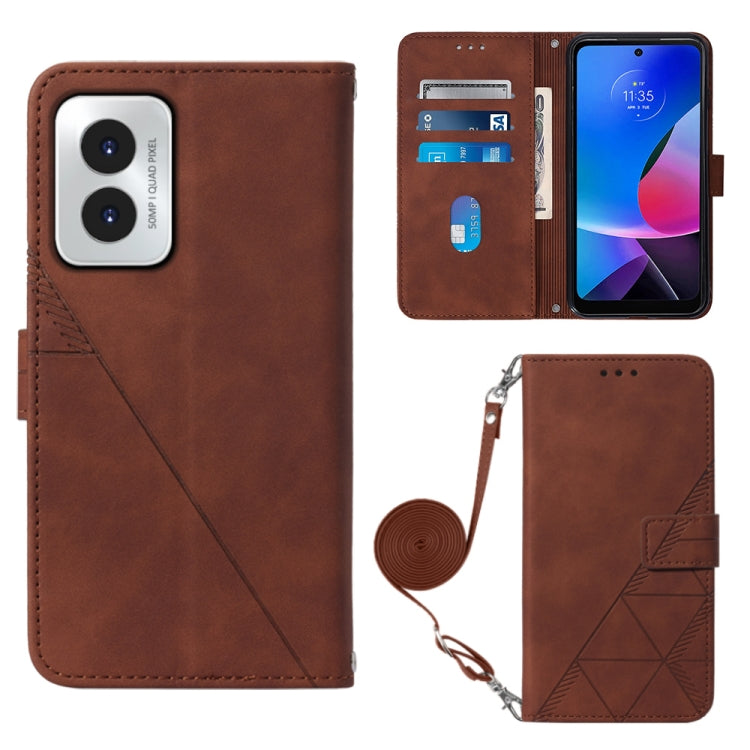 For Motorola Moto G Play 4G 2024 Crossbody 3D Embossed Flip Leather Phone Case(Brown) by buy2fix