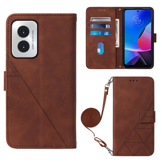 For Motorola Moto G Play 4G 2024 Crossbody 3D Embossed Flip Leather Phone Case(Brown) by buy2fix