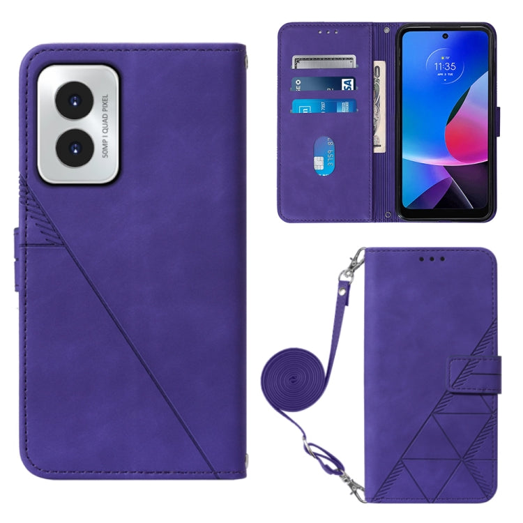 For Motorola Moto G Play 4G 2024 Crossbody 3D Embossed Flip Leather Phone Case(Purple) by buy2fix