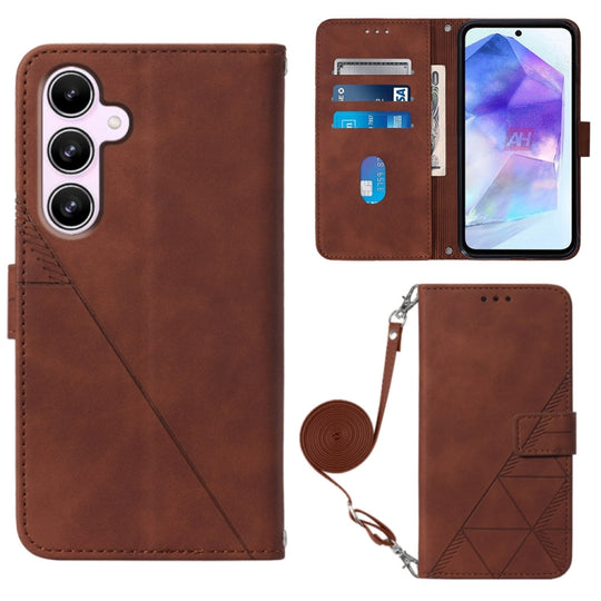For Samsung Galaxy A55 Crossbody 3D Embossed Flip Leather Phone Case(Brown)