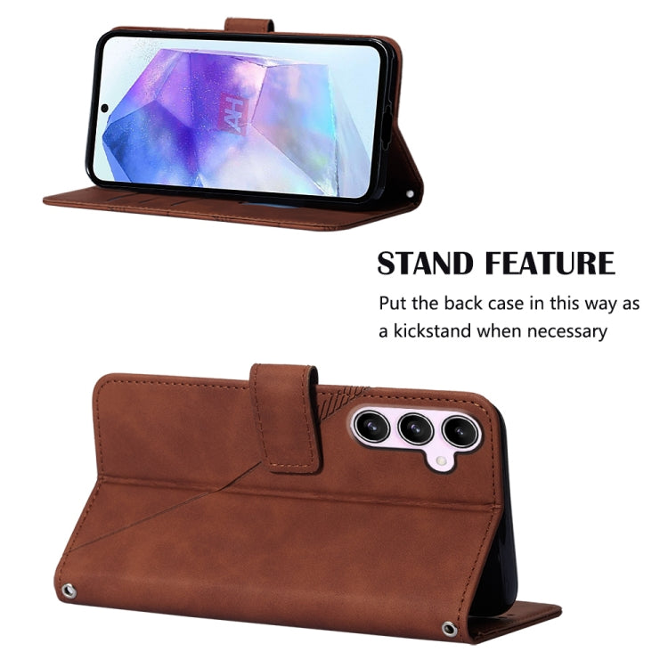 For Samsung Galaxy A55 Crossbody 3D Embossed Flip Leather Phone Case(Brown) by buy2fix