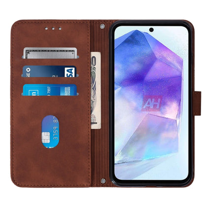 For Samsung Galaxy A55 Crossbody 3D Embossed Flip Leather Phone Case(Brown) by buy2fix