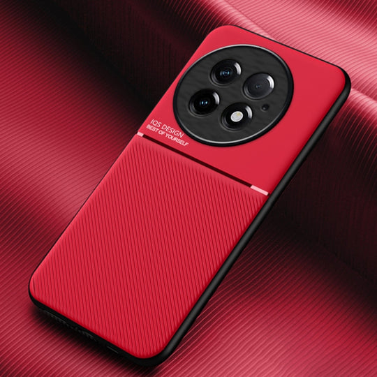 For OnePlus 13 Classic Tilt Strip Grain Magnetic PC Hybrid TPU Phone Case(Red)