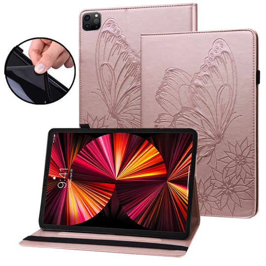 For iPad Pro 12.9 2022 / Air 13 2024 / 2025 Big Butterfly Embossed Leather Tablet Case(Rose Gold)