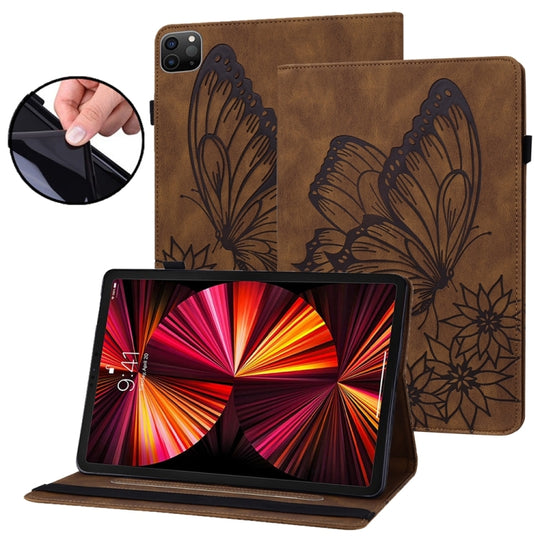 For iPad Pro 12.9 2022 / Air 13 2024 / 2025 Big Butterfly Embossed Leather Tablet Case(Brown)