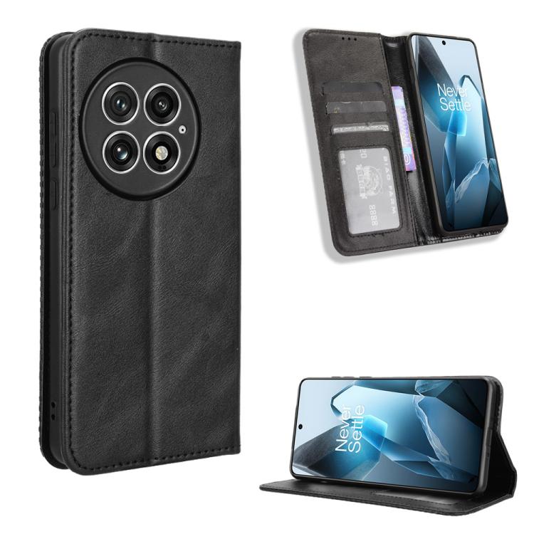 For OnePlus 13 5G Magnetic Buckle Retro Texture Leather Phone Case(Black) - OnePlus Cases by buy2fix | Online Shopping UK | buy2fix