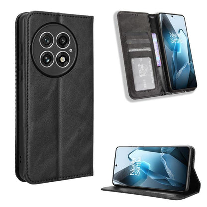 For OnePlus 13 5G Magnetic Buckle Retro Texture Leather Phone Case(Black) - OnePlus Cases by buy2fix | Online Shopping UK | buy2fix