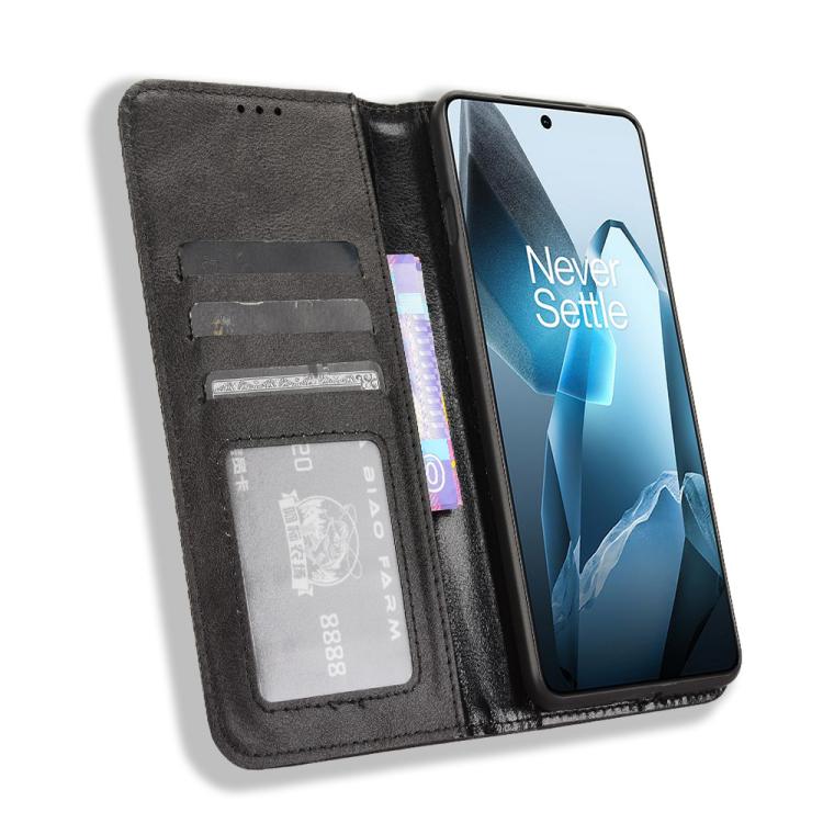 For OnePlus 13 5G Magnetic Buckle Retro Texture Leather Phone Case(Black) - OnePlus Cases by buy2fix | Online Shopping UK | buy2fix