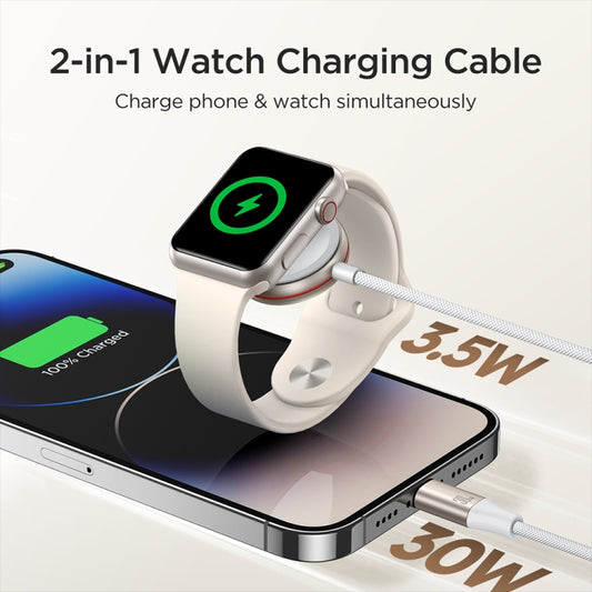 JOYROOM S-IW012 2 in 1 USB to 8 Pin + Magnetic Watch Wireless Charging Data Cable, Cable Length: 1.5m(White) - Multifunction Cable by JOYROOM | Online Shopping UK | buy2fix