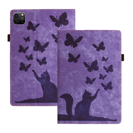 For iPad Air 13 2026 / 2025 / 2024 Butterfly Cat Embossing Leather Tablet Case(Purple)