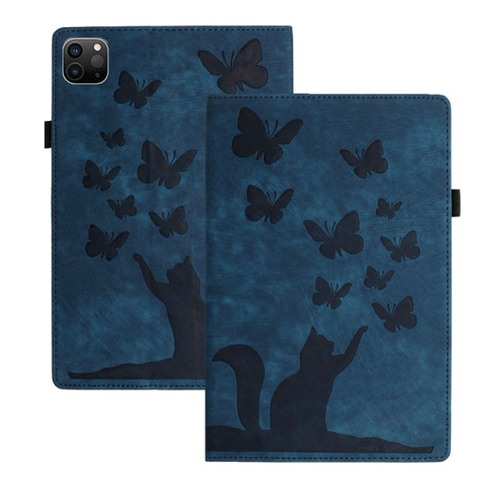 For iPad Air 13 2026 / 2025 / 2024 Butterfly Cat Embossing Leather Tablet Case(Dark Blue)