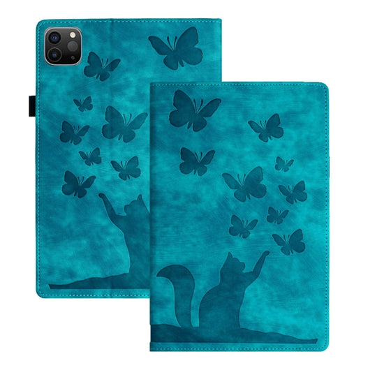 For iPad Air 13 2026 / 2025 / 2024 Butterfly Cat Embossing Leather Tablet Case(Sky Blue)