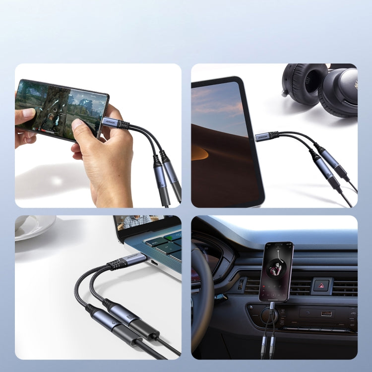 JOYROOM SY-C03 2 in 1 USB-C/Type-C to Dual USB-C/Type-C Audio Adapter Cable(Black) by JOYROOM