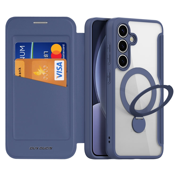 For Samsung Galaxy S25+ 5G DUX DUCIS Skin X Pro Series Magsafe Ring Holder Leather Phone Case(Blue) by DUX DUCIS