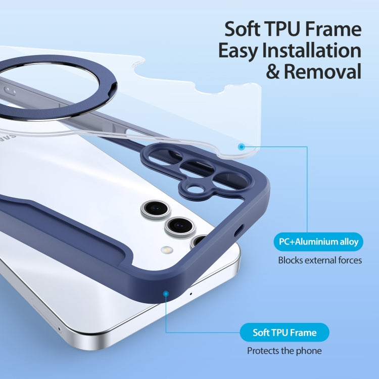 For Samsung Galaxy S25+ 5G DUX DUCIS Skin X Pro Series Magsafe Ring Holder Leather Phone Case(Blue) by DUX DUCIS