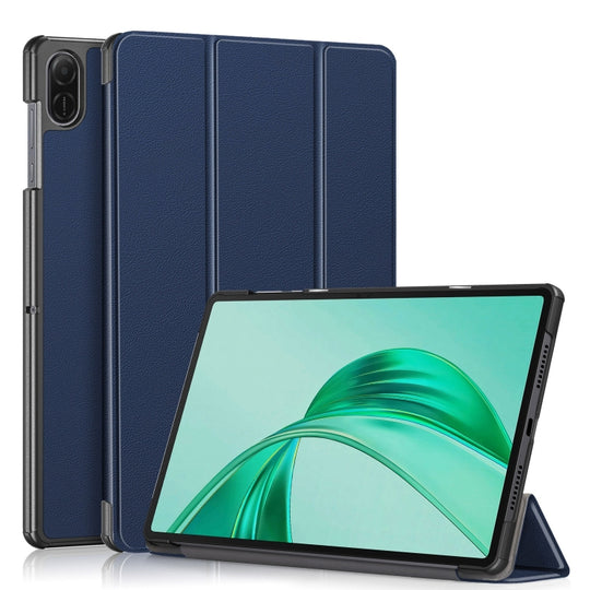 For Honor Pad X8b / X8a Custer Pure Color 3-Fold Leather Tablet Case(Dark Blue)