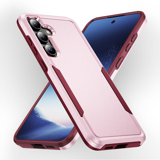 For Samsung Galaxy S24 5G Pioneer Armor Heavy Duty PC Hybrid TPU Phone Case(Pink+Rose Red)
