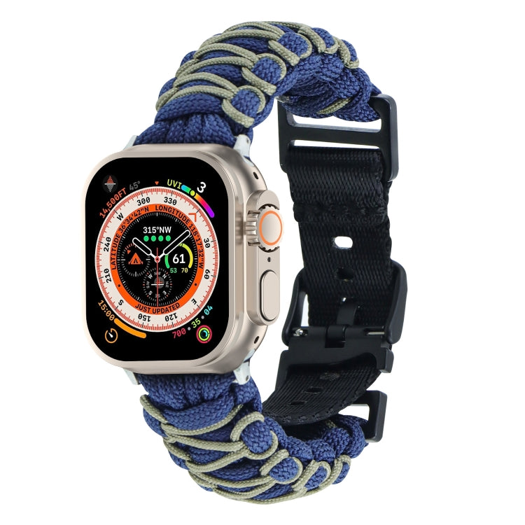 For Apple Watch Ultra 2 49mm Dual-layer Braided Paracord Buckle Watch Band(Navy Army Green) by buy2fix