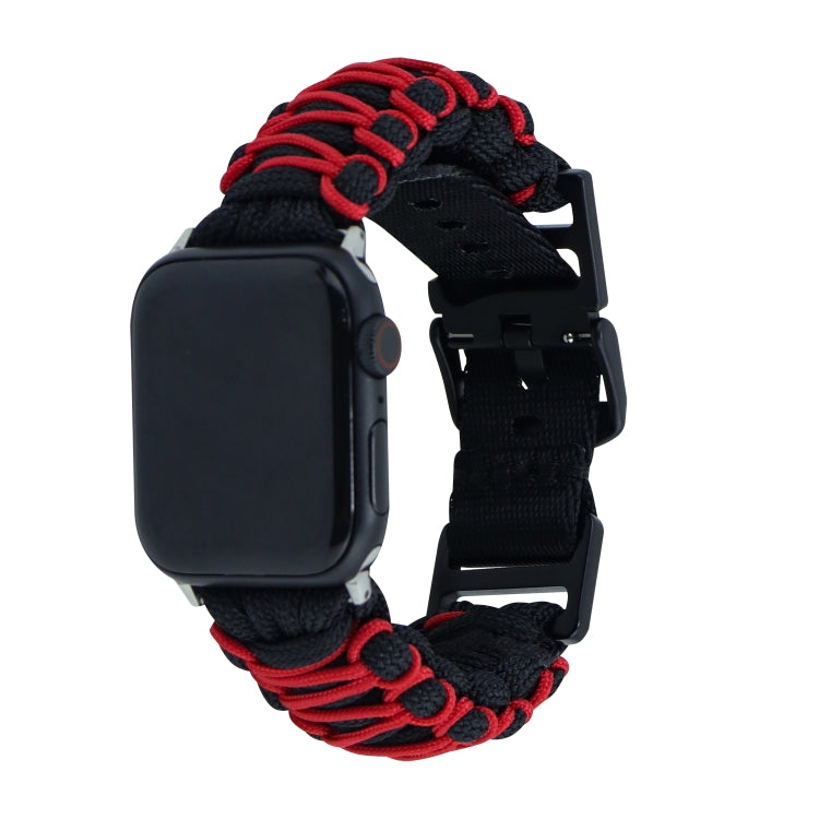 For Apple Watch Ultra 2 49mm Dual-layer Braided Paracord Buckle Watch Band(Black Red) by buy2fix