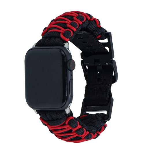 For Apple Watch Ultra 2 49mm Dual-layer Braided Paracord Buckle Watch Band(Black Red) by buy2fix