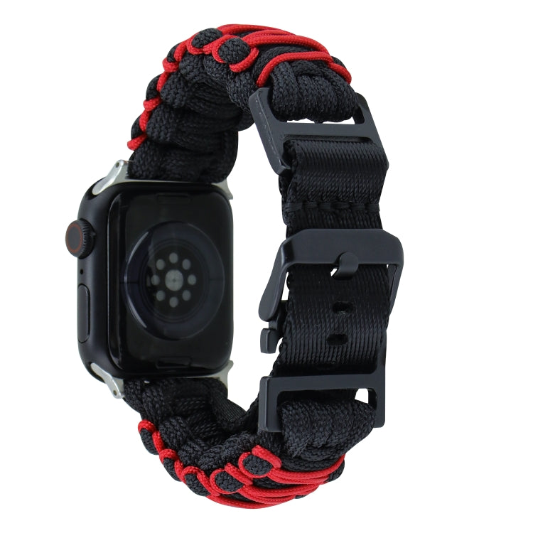 For Apple Watch Ultra 2 49mm Dual-layer Braided Paracord Buckle Watch Band(Black Red) by buy2fix