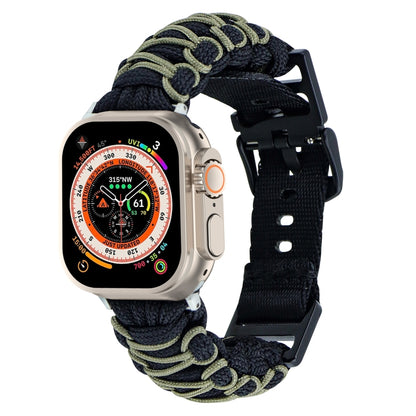 For Apple Watch Ultra 2 49mm Dual-layer Braided Paracord Buckle Watch Band(Black Army Green) by buy2fix