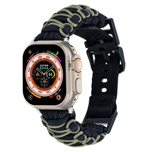For Apple Watch Ultra 2 49mm Dual-layer Braided Paracord Buckle Watch Band(Black Army Green) by buy2fix