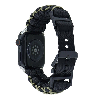 For Apple Watch Ultra 2 49mm Dual-layer Braided Paracord Buckle Watch Band(Black Army Green) by buy2fix