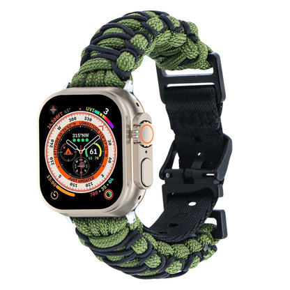 For Apple Watch Ultra 2 49mm Dual-layer Braided Paracord Buckle Watch Band(Army Green Black) by buy2fix