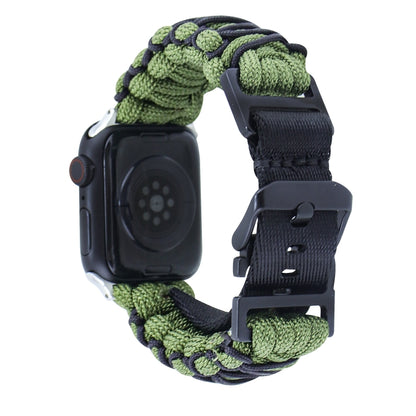For Apple Watch Ultra 2 49mm Dual-layer Braided Paracord Buckle Watch Band(Army Green Black) by buy2fix