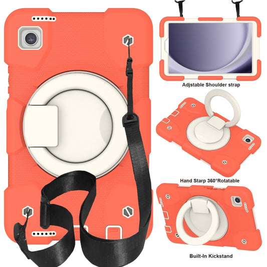 For Samsung Galaxy Tab A9 8.7 2023 Silicone Hybrid PC Tablet Case with Shoulders Strap(Coral Orange) - Galaxy Tab A9 by buy2fix | Online Shopping UK | buy2fix