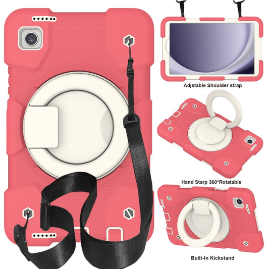 For Samsung Galaxy Tab A9 8.7 2023 Silicone Hybrid PC Tablet Case with Shoulders Strap(Begonia Red) - Galaxy Tab A9 by buy2fix | Online Shopping UK | buy2fix