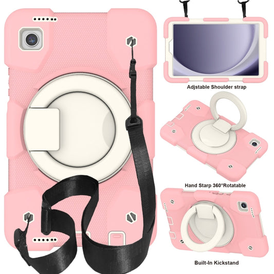 For Samsung Galaxy Tab A9 8.7 2023 Silicone Hybrid PC Tablet Case with Shoulders Strap(Pink) - Galaxy Tab A9 by buy2fix | Online Shopping UK | buy2fix