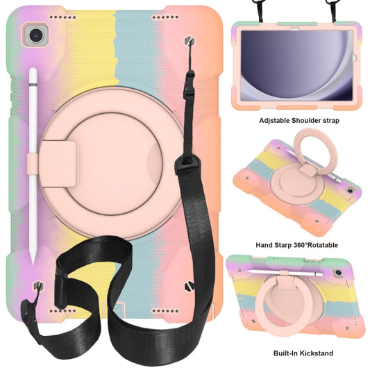 For Samsung Galaxy Tab A9+ 11 2023 Silicone Hybrid PC Tablet Case with Shoulders Strap(Colorful Rose Gold) - Galaxy Tab A9+ by buy2fix | Online Shopping UK | buy2fix