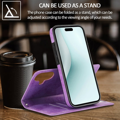 For iPhone 16 2 in 1 Detachable Phone Leather Case(Purple) - iPhone 16 Cases by buy2fix | Online Shopping UK | buy2fix