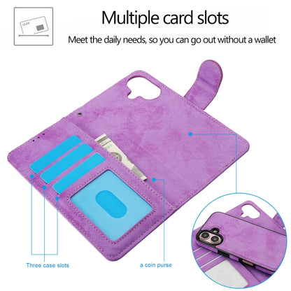 For iPhone 16 2 in 1 Detachable Phone Leather Case(Purple) - iPhone 16 Cases by buy2fix | Online Shopping UK | buy2fix