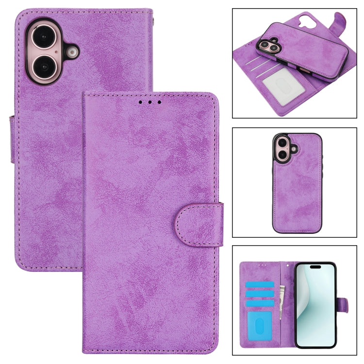For iPhone 16 2 in 1 Detachable Phone Leather Case(Purple) - iPhone 16 Cases by buy2fix | Online Shopping UK | buy2fix