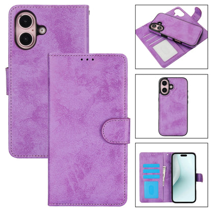 For iPhone 16 2 in 1 Detachable Phone Leather Case(Purple) - iPhone 16 Cases by buy2fix | Online Shopping UK | buy2fix