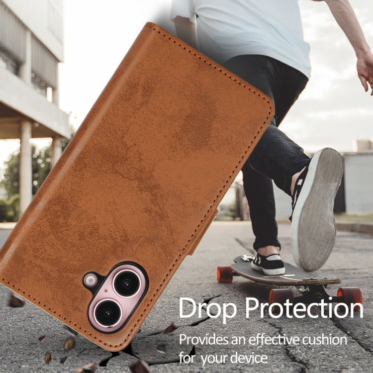 For iPhone 16 2 in 1 Detachable Phone Leather Case(Brown) - iPhone 16 Cases by buy2fix | Online Shopping UK | buy2fix